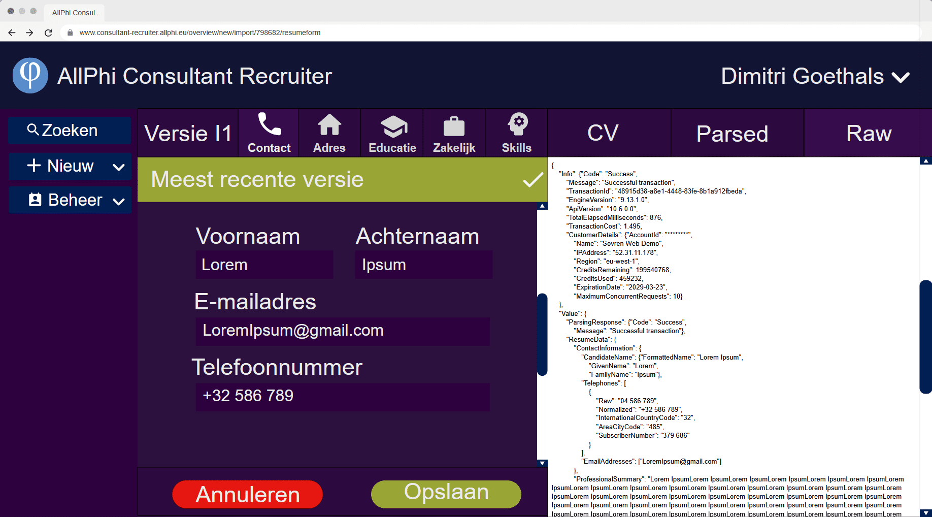 Import AllPhi Consultant Recruiter Scherm